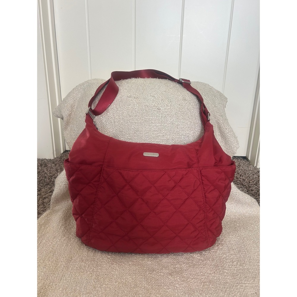 Baggallini Red Diamond Pattern Quilted Nylon Hobo Tote